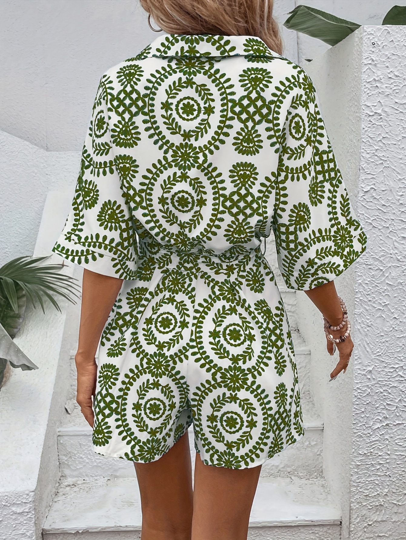 210g Weight Half Sleeve Sleeve Length Shorts Pants Length Polyester, Hemp Fabric Type Mid Waist Waist Line Rompers Pants Type Micro-Elastic Elasticity Bodysuits Tops Type Holiday, Daily Occasion Regular Fit Fit Type Printing Pattern Summer Season Women's Gender Vacation Style Women's Holiday Daily Bodysuits Vacation Printing Shorts Rompers 12