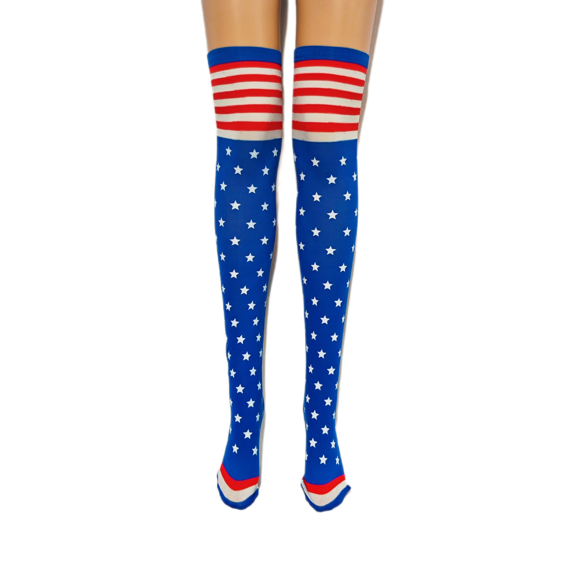 美国独立日长筒袜子节日庆典五角星国旗袜派对舞会表演配饰过膝袜