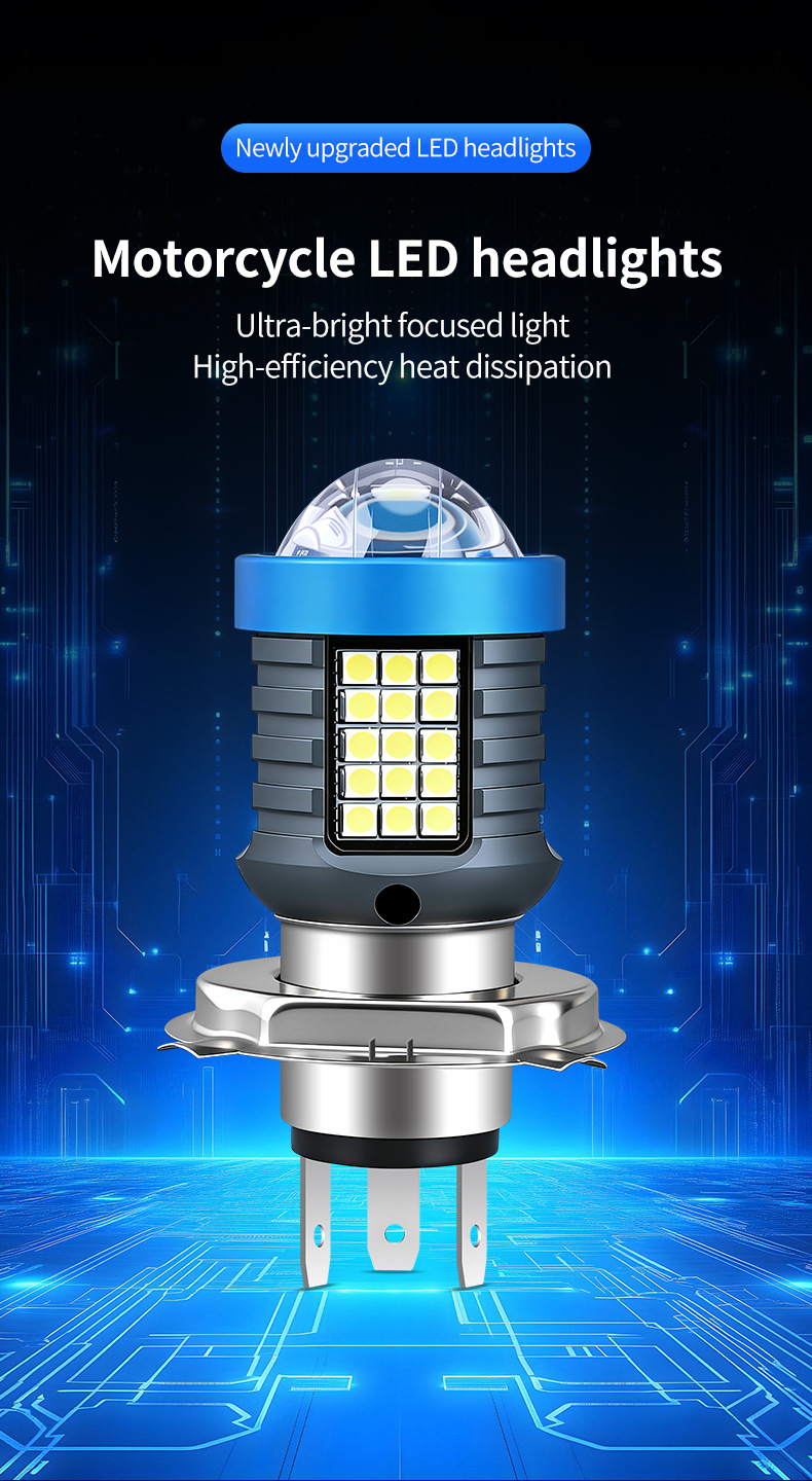 New product exclusively for cross-border sales: LED motorcycle headlight H4 BA20D, dual-color white and yellow, ultra-bright front headlight lens