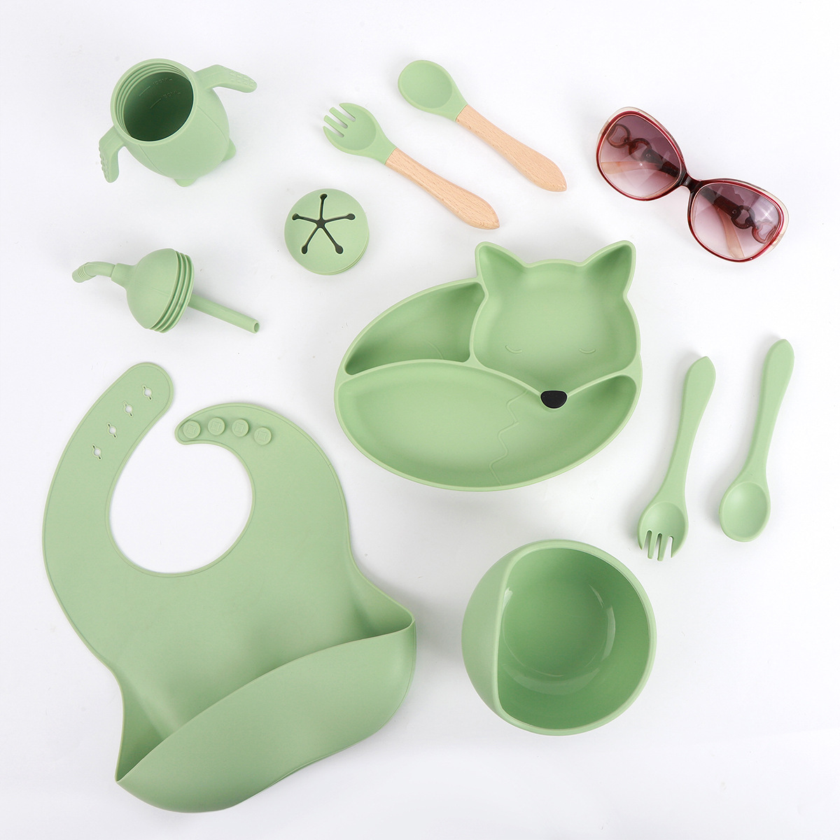 Tazón de alimentos para bebés para bebés, bebé, bebé, bebé, bebé, bebé, zorro, plato de silicona, plato, juego de vajilla para niños, madre y bebé