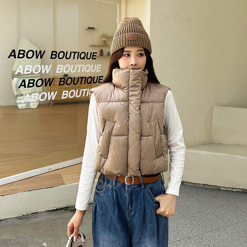 2024 viaje de invierno simple ocio brillante abrazadera de caballo de diamante estilo coreano cintura alta suelta sin mangas chaqueta de cuello corto