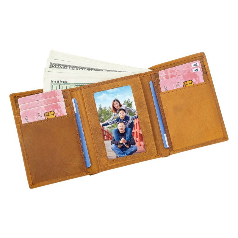 RE для мужа моему мужчине Мужской кошелек с тройным складыванием Crazy Horse кожаный кошелек из воловьей кожи с лазерной надписью