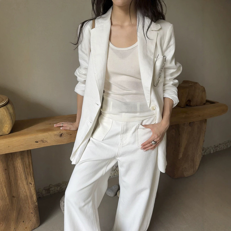 Love and Nancy Thirteen Lines 2026 Autumn Korean Style Tencel Linen Patch Pocket Slim Fit Notched Lapel Blazer 04726