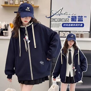 女童秋季款2026年新款外套女中大童时髦洋气休闲连帽开衫拉链上衣