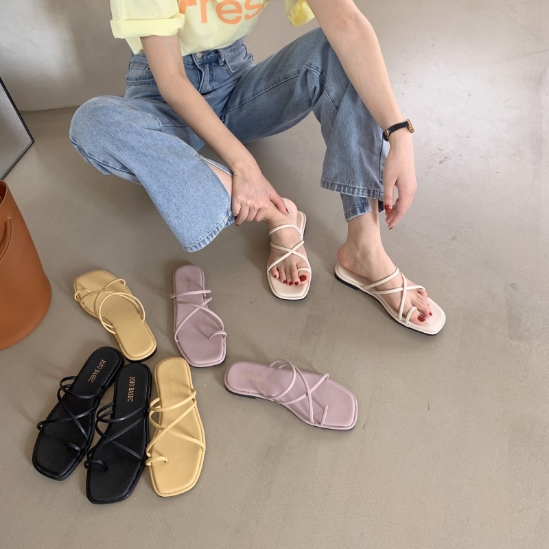时装凉鞋女平底鞋2021年韩版新款夏季仙女风夹趾沙滩凉拖鞋|ru