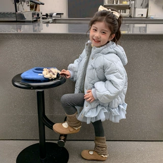 女童棉衣外套加厚秋冬装2026新款洋气儿童冬装女童装花边连帽棉服