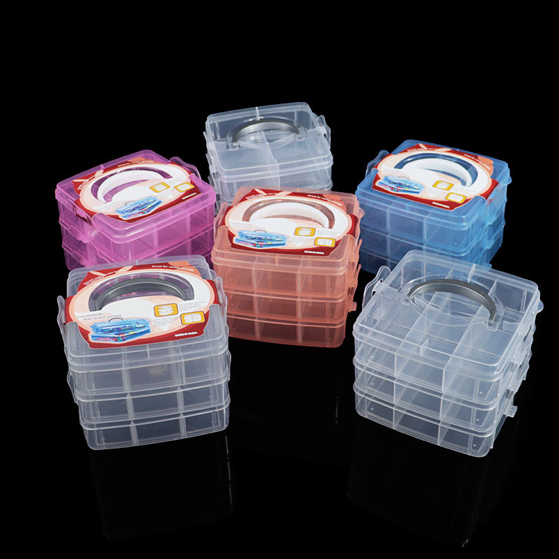 small size three-layer transparent plastic storage box jewelry Lego hardware tools with handle cosmetic jewelry finishing box