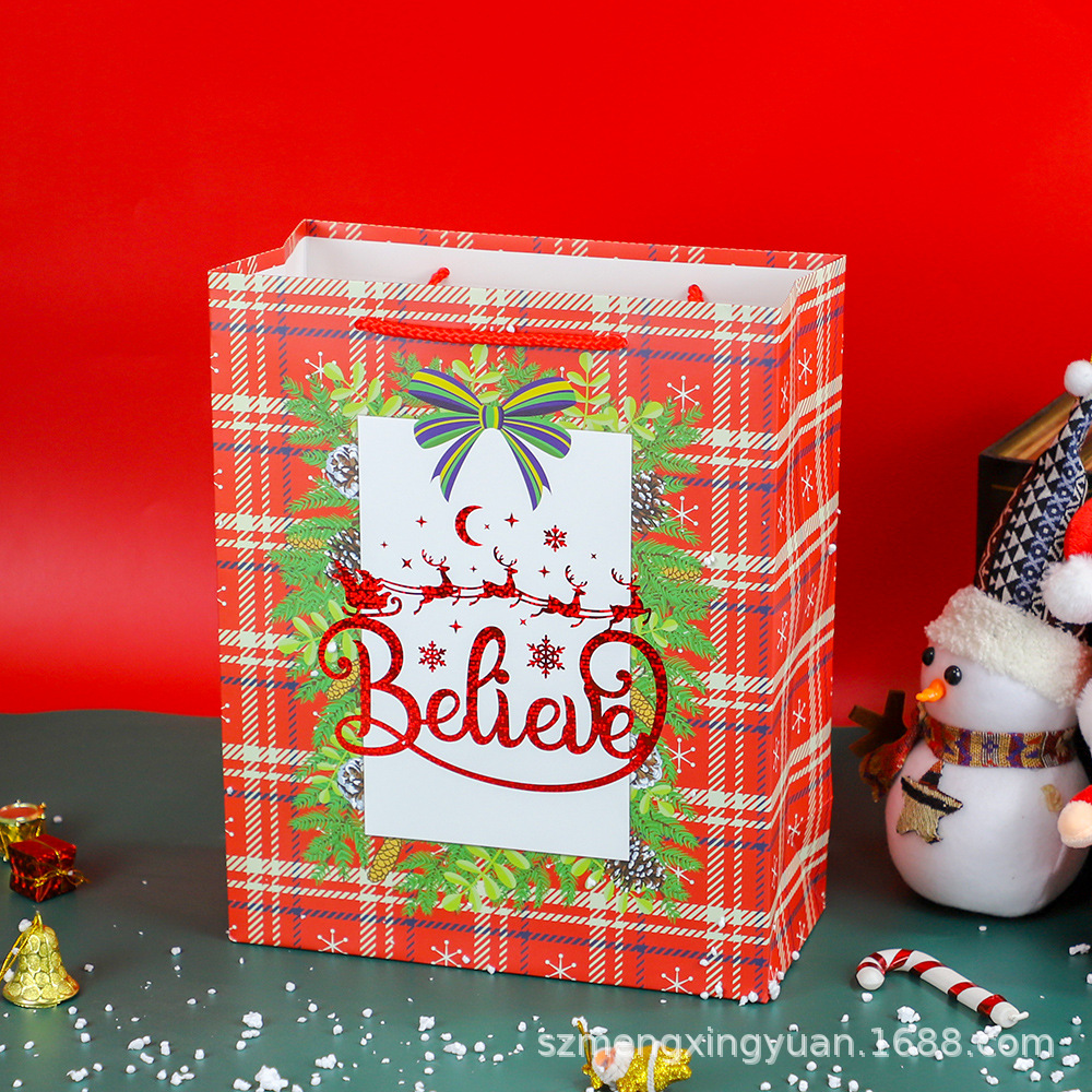 Navidad creativa Nochebuena caja de regalo embalaje bolsas de regalo de alto valor de moda bolsa de papel de mano grande