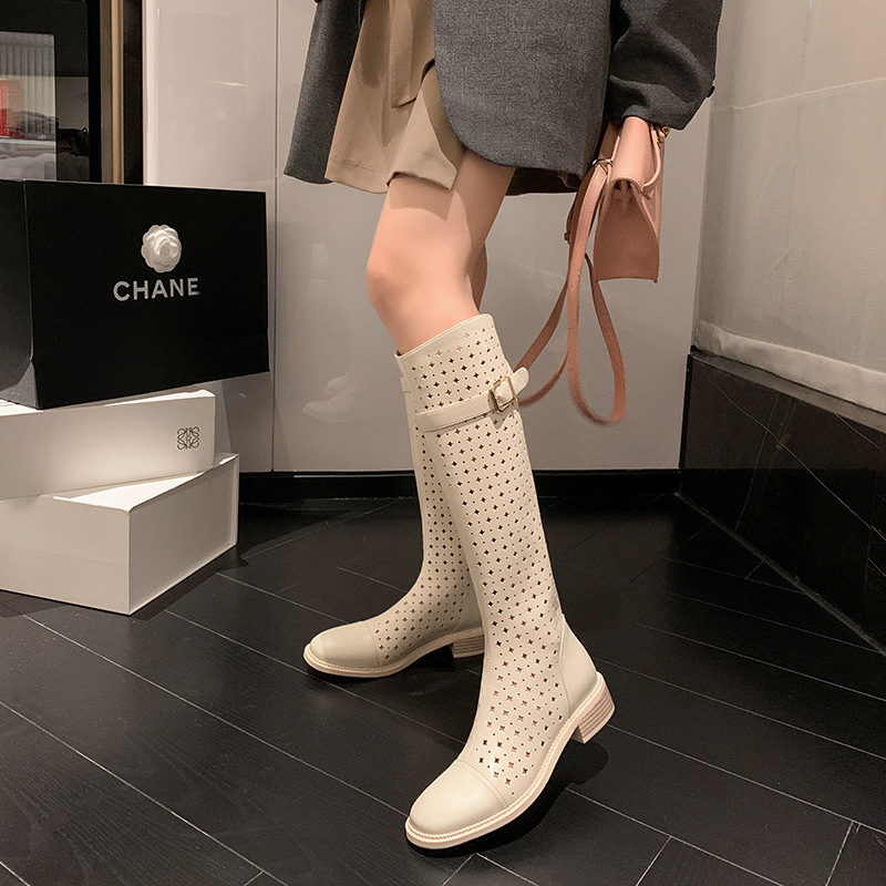 Boot nữ cổ cao rỗng dạng lưới, phong cách hè, ống cao thoáng khí — Màu đen chi tiết 10