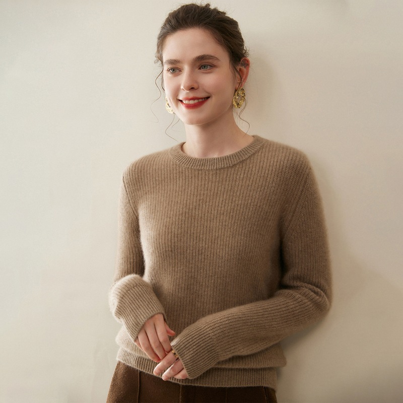 100%纯山羊绒衫2025年秋冬新款女式针织打底圆领双股加厚上衣百搭|undefined