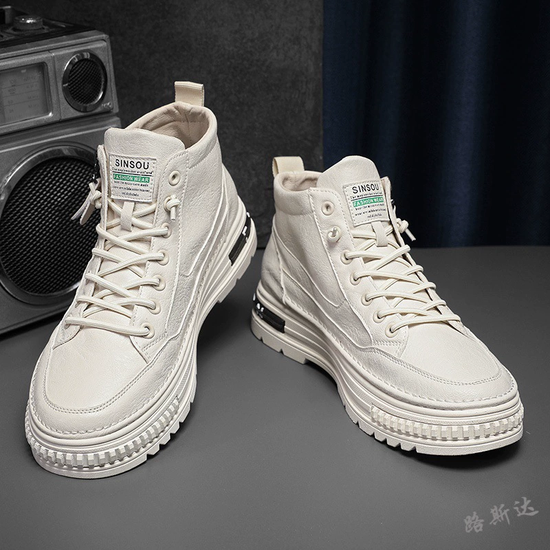 Обувь Мужская обувь Осень Зима Новые высокие ботинки Маленькие белые ботинки Мужские сапоги Мартин Повседневные кроссовки