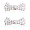 Retro accessory from pearl with bow, woven earrings handmade, European style, internet celebrity