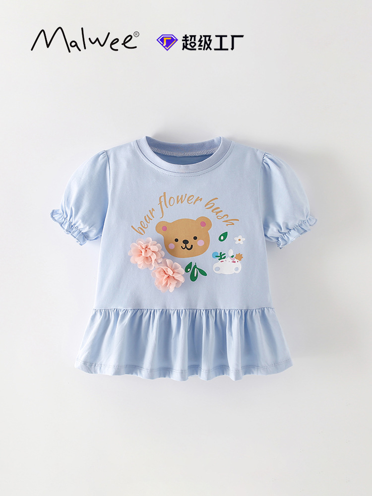 Cruce fronterizo malwee niñas camisas de verano nuevo estilo europeo y americano para niños de cuello redondo camisas de manga corta para niños