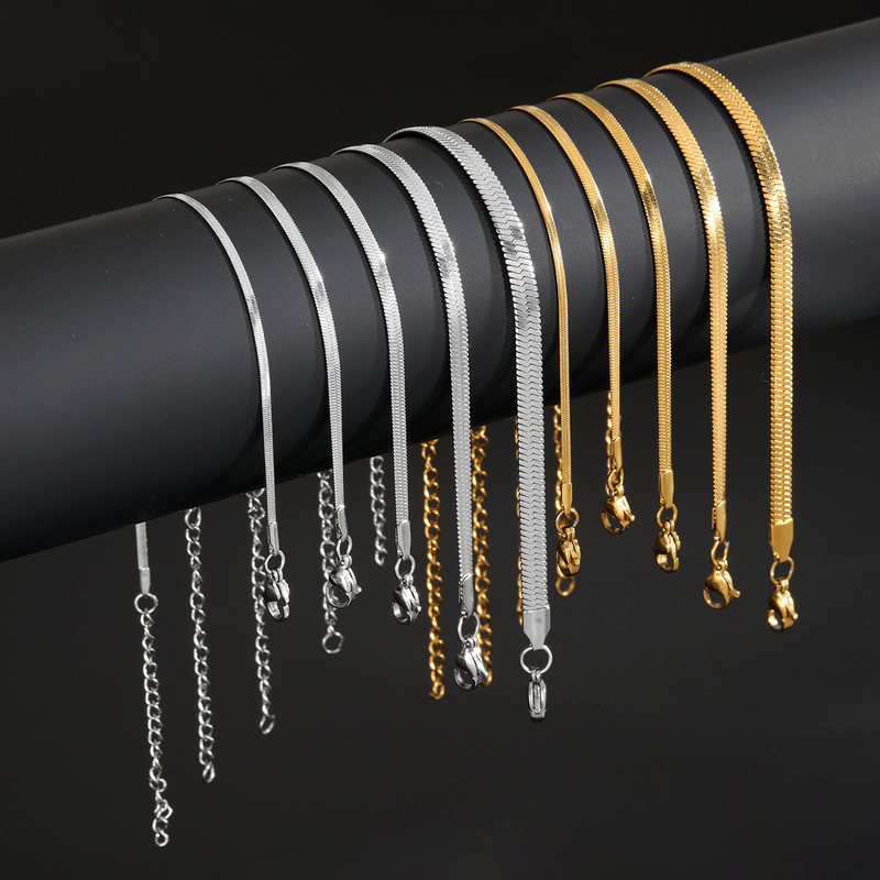 Stainless Steel Bracelet Blade Chain Jewelry Electroplated Gold Snake Bone Chain Simple Versatile Unisex Plain Chain Wholesale in Stock