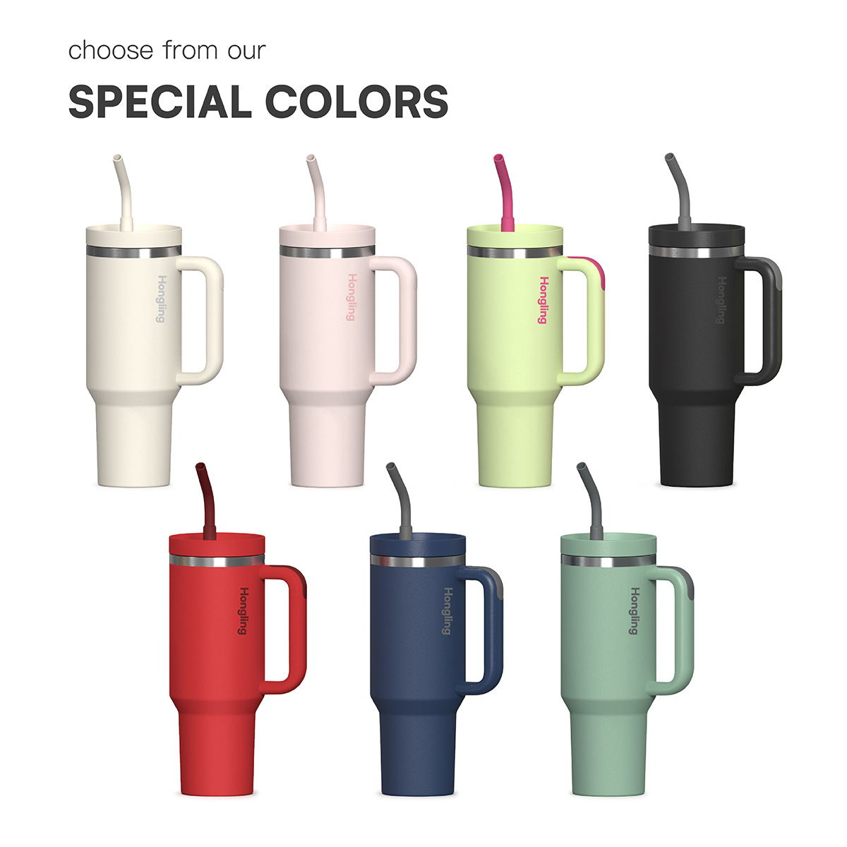 's Popular 40oz Handle Cup 304 Stainless Steel Double Drinking Straw Thermos Cup High-Looking Ice Cup