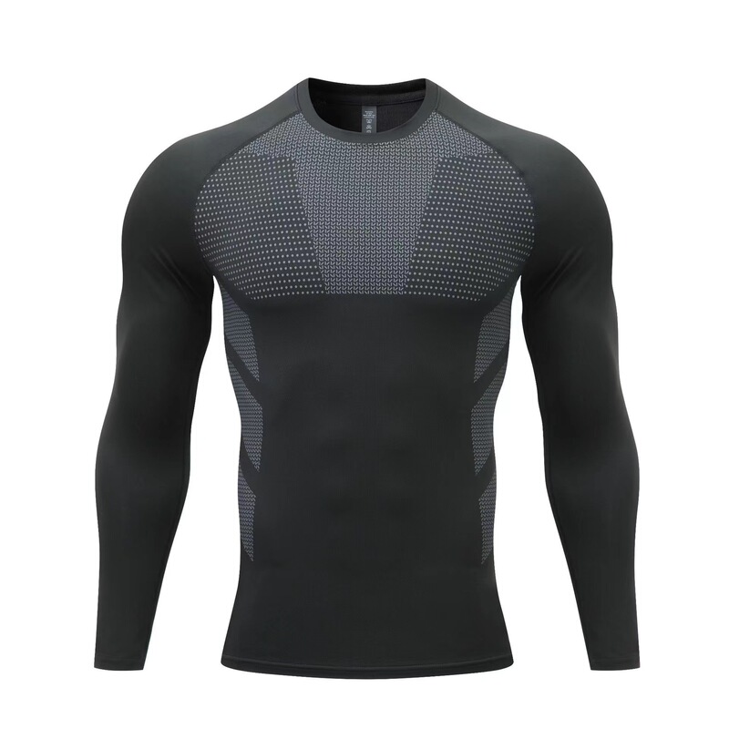 Cross-border PRO Explosive Sports Tights Men's High-elastic Quick-dry Printed Long-sleeve Fitness Riding Base Sweat-absorbent T-shirt