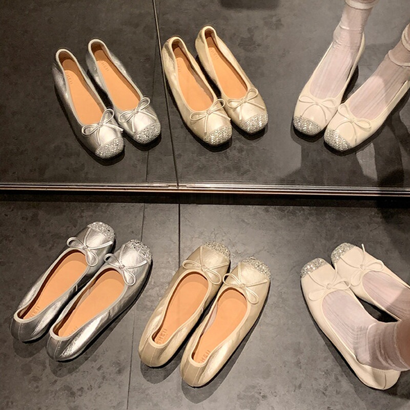Women's 2026 Spring and Autumn New French Style Sequined Shallow Mary Jane Ballet Flats with Bow and Soft Sole Women's 2026 Spring and Autumn New French Style Sequined Shallow Mary Jane Ballet Flats with Bow and Soft Sole