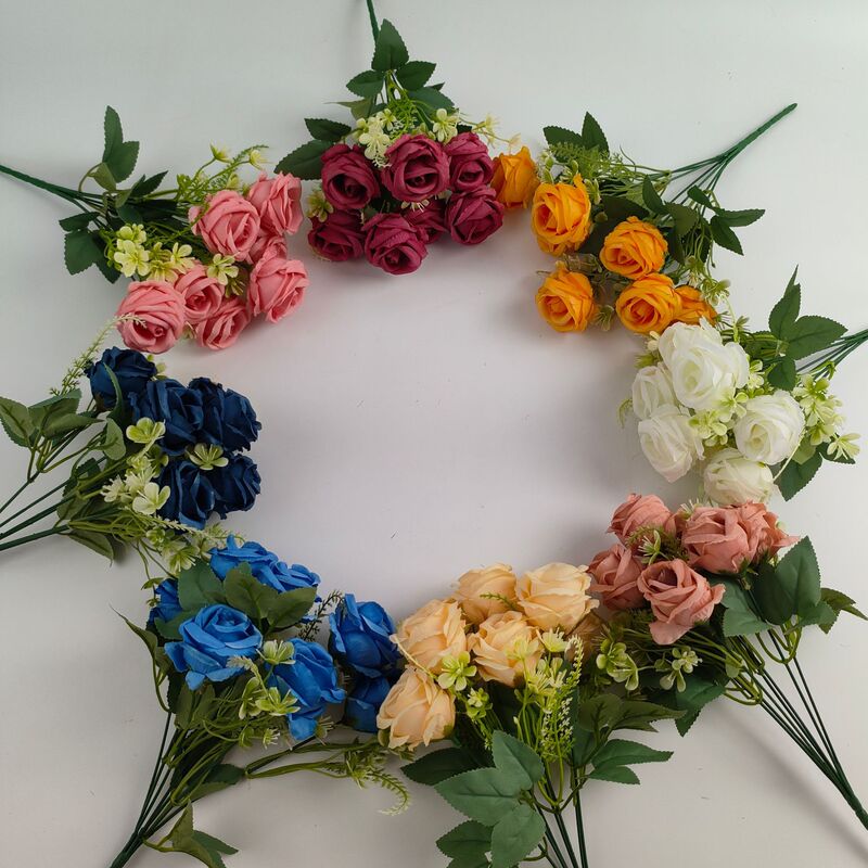 7-Head Rose Bouquet Artificial Flower Wedding Bouquet Romantic Scandinavian Style Artificial Flower Living Room Decoration Export Cross-Border