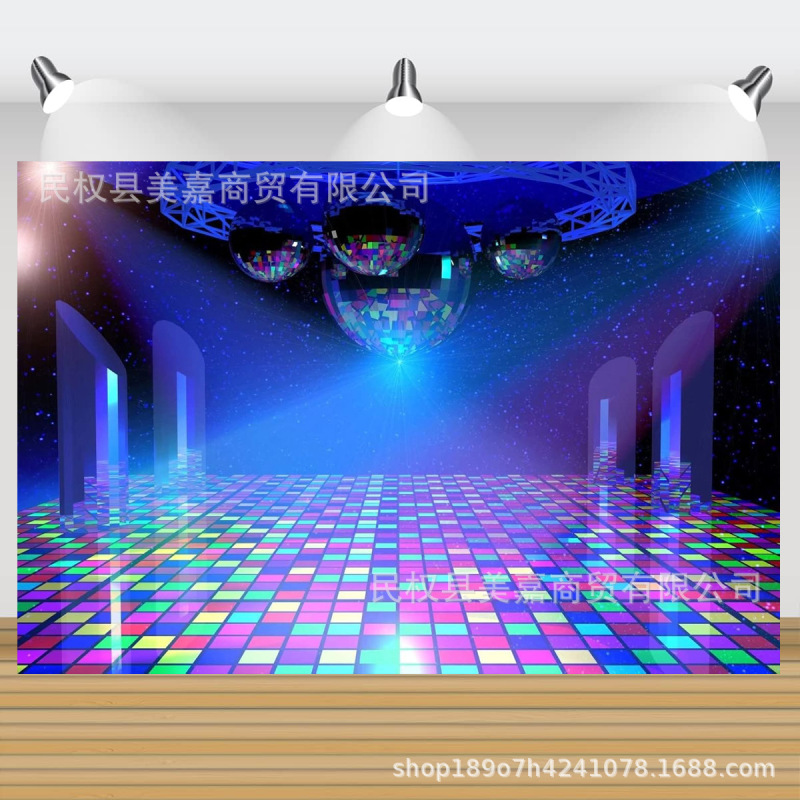 Foreign Trade Hot Selling Disco Music Stage Background Cloth 80S Birthday Celebration Scene Photo Banner