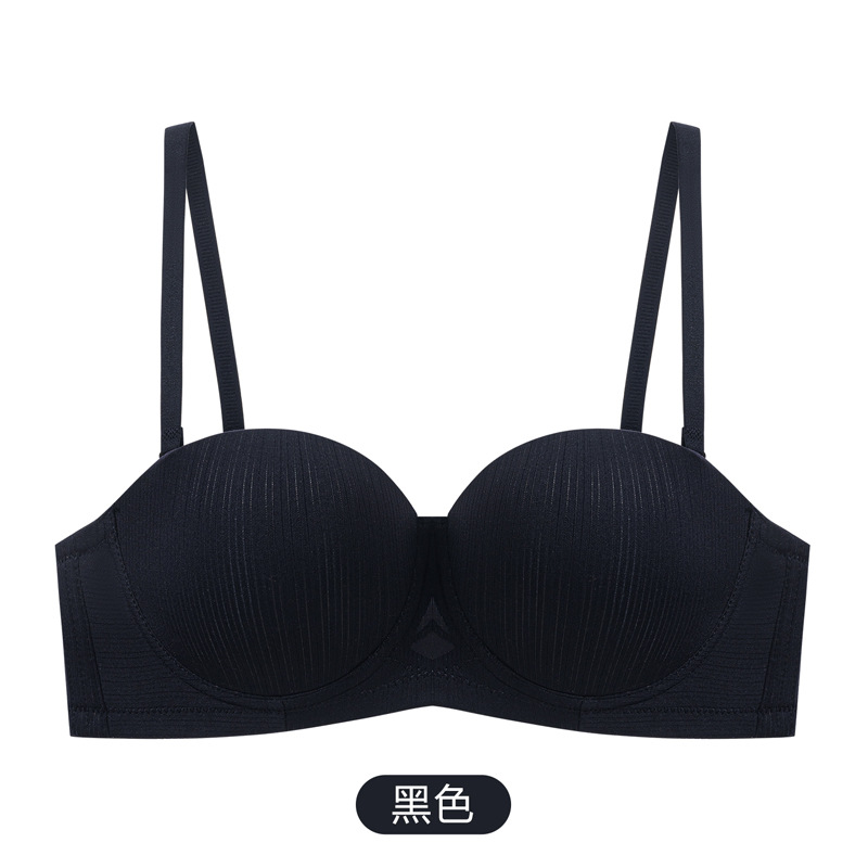 Inventario sexy ropa interior damas media taza brillante sin marcas sujetador de anillo de acero pequeño pecho reunido sin cinturón de hombro ropa interior sujetador