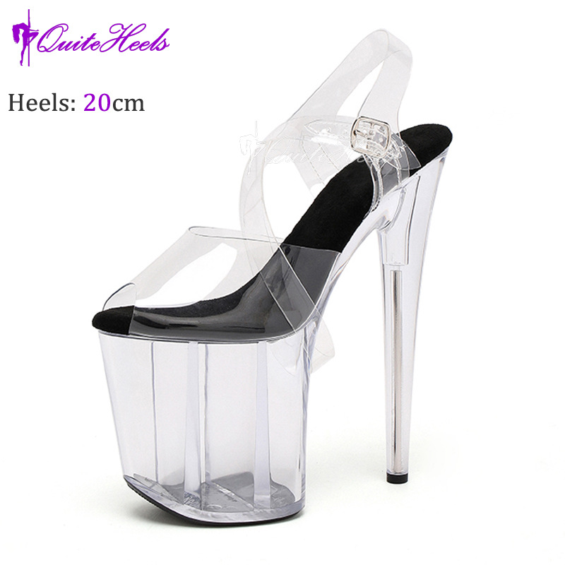 Giày sandal cao gót nữ pha lê trong suốt gót 20 cm - giày biểu diễn sàn diễn múa cột — đen, Không trả lại hoặc trao đổi, mơ, màu đỏ