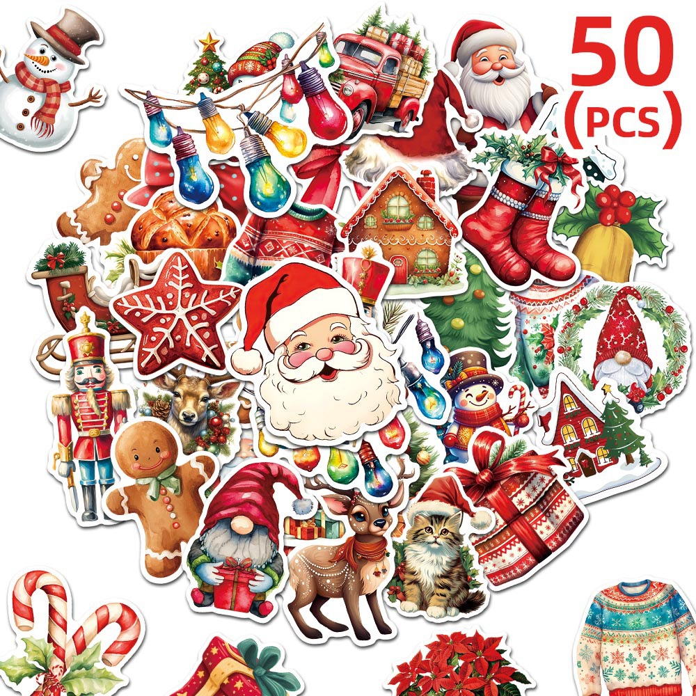 Nuevas pegatinas de decoración de fiesta de Navidad 50 pegatinas de Navidad pegatinas de dibujos animados taza de agua pegatinas sobre parche