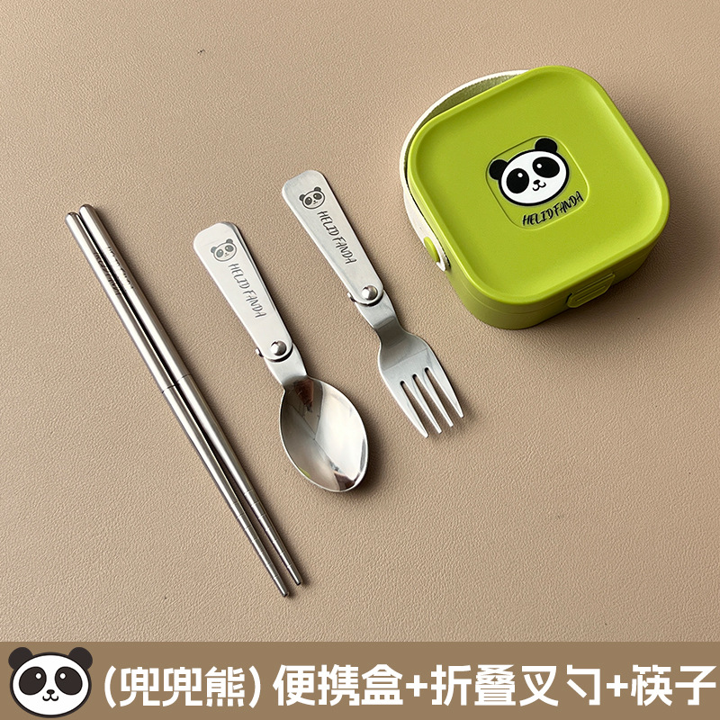 그린-[두두베어] + 304 오리지널 컬러 [두두베어] 접이식 포크 + 스푼 + 짧은 304 나사 젓가락