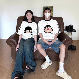 情侣装纯棉T恤夏季新款宽松显瘦小众设计感男女短袖上衣潮牌班服