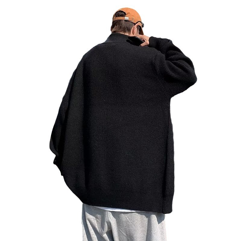 Chaqueta de punto de viento perezoso de la marca de moda para hombres, otoño e invierno, suéter de cuello alto perezoso de alta gama, chaqueta japonesa con cremallera