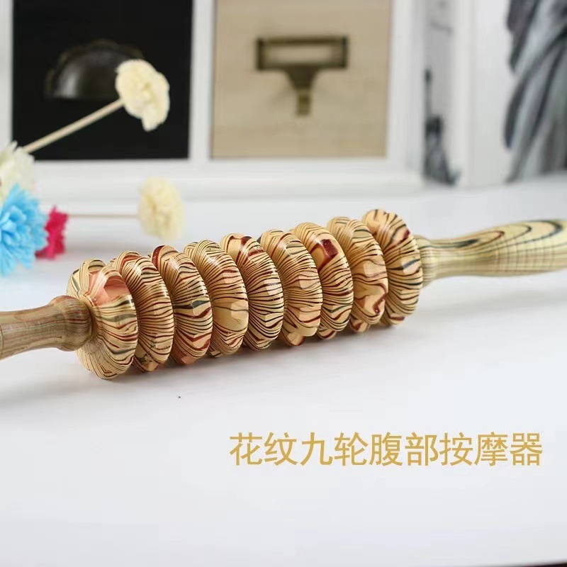 實木彎柄滾輪手動按摩器頸椎背部腰部全身滾筋肌肉放鬆家用按摩棒