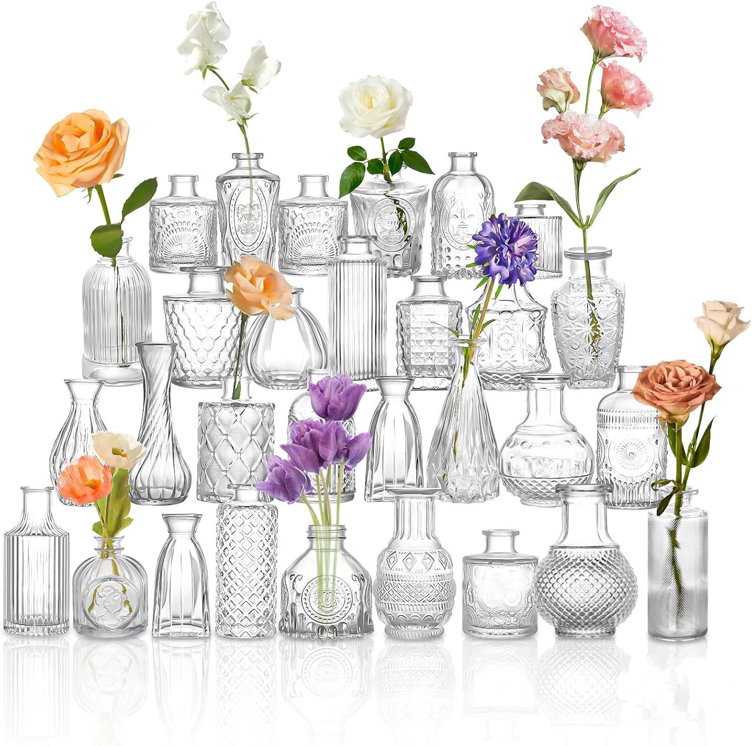 创意玻璃细口小花瓶 插花装饰客厅摆件干花透明窄口北欧ins网红