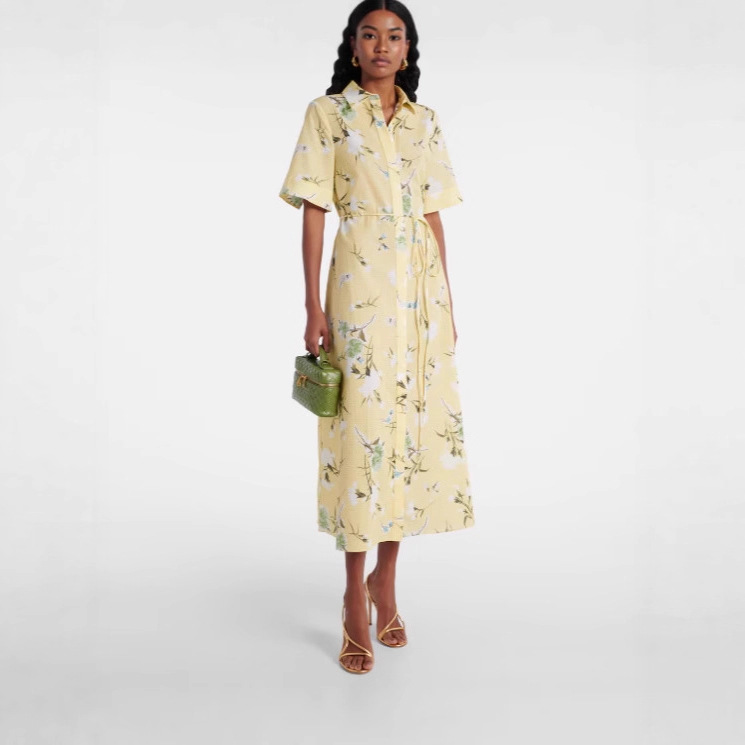 欧美跨境2025新款欧美时尚杂志亚马逊独立站同款花瓣印花系带长裙