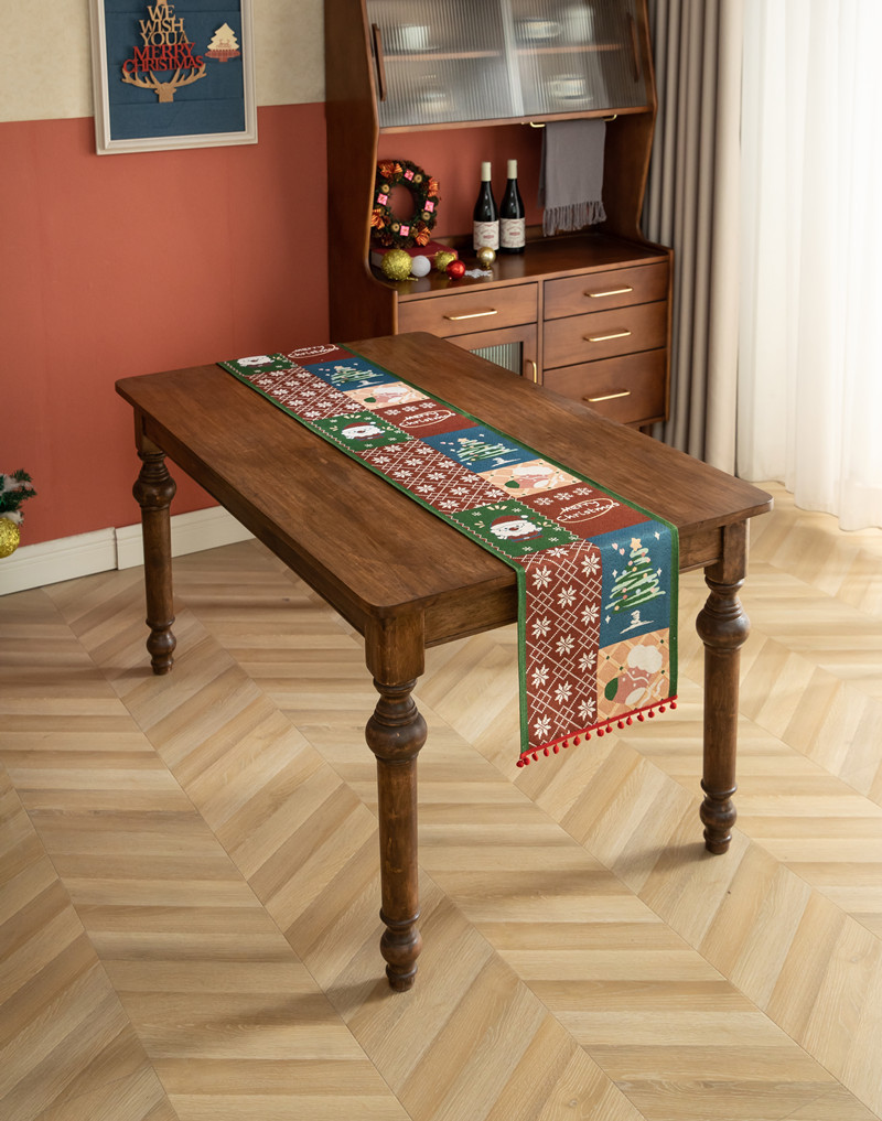Christmas Jacquard Table Runner Polyester Cotton Decorative Flag_voghion.com