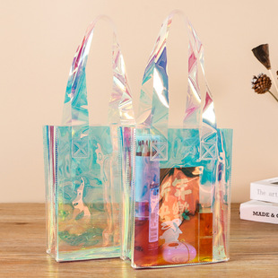 Factory wholesale pvc laser bag transparent magic color handbag gift shopping bag hand gift candy shopping bag