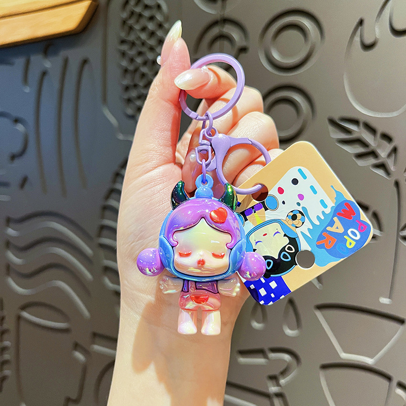 クリエイティブ電気メッキガール人形かわいいペンダント漫画キーチェーンカップルキーホルダーガールバッグギフト|undefined