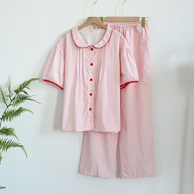 핑크 폴로 점 짧은 소매 바지