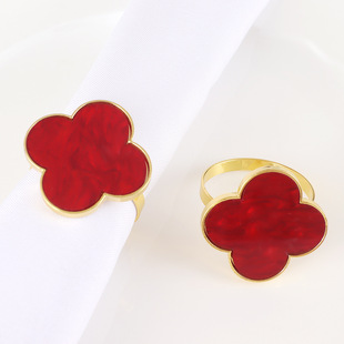 Wedding Hotel Set Table Creative Red Drop Oil Four-leaf Clover Napkin Ring Light Luxury Wedding Decoration Napkin Buckle Amazon