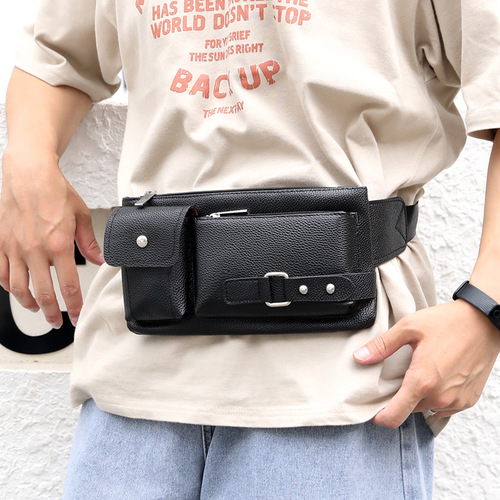 Classic Men's Crossbody Bag Business Casual Waterproof Waist Bag Multilayer Single Shoulder Bag PU Leather Chest Bag