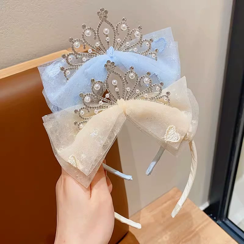 Tiara for princess, headband with bow from pearl, hairpins, with embroidery