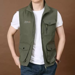 春と秋の新型コートの男性の薄いタイプの馬甲の多いポケットの立襟の釣りのレジャーのベストの大きいサイズの馬は8897種類を挟みます。