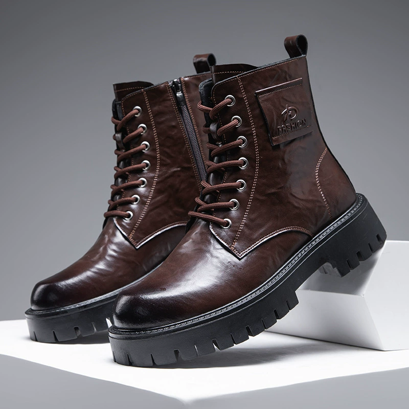 Мужские зимние ботинки 2025 года, новые, средней длины, рабочая обувь в британском стиле, кожаные ботинки для юпи, мужские бархатные теплые хлопковые ботинки