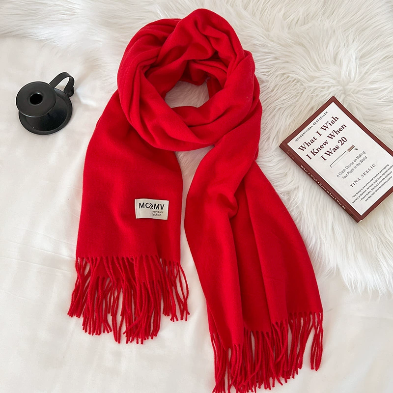 Scarf knitted, solid velvet cashmere look, 200×70 cm, thickened Korean demi‑season