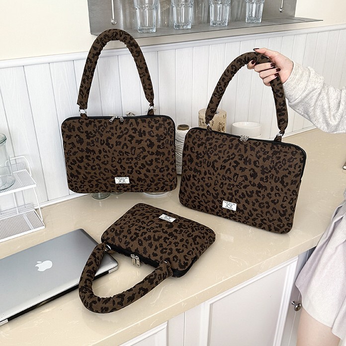 Korean Ins Leopard Print Laptop Bag 11/13/ 15inch Notebook Storage Bag Trendy Fashion Handbag Shoulder Bag