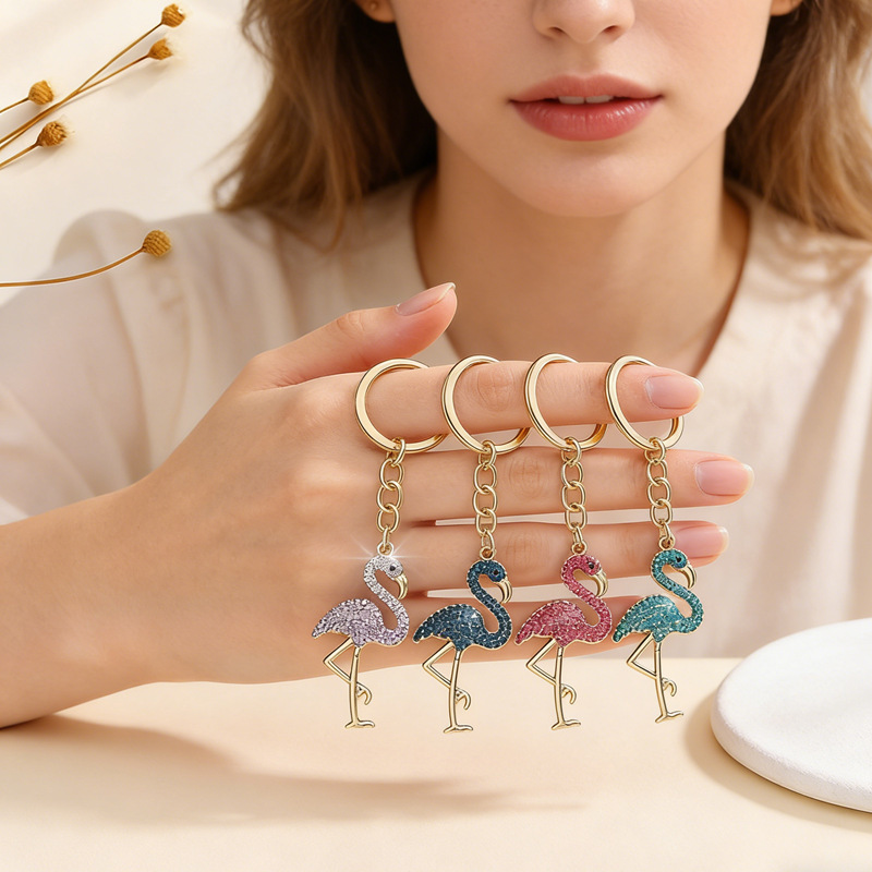 Cross-border alloy jewelry flamingo cute cartoon mini rhinestone series ladies gorgeous key chain pendant