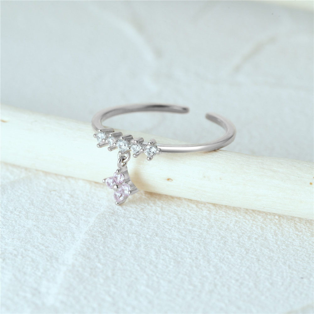 Sterling Silver Sweet Shiny Heart Shape Flower Bow Knot Plating Flowers Zircon Open Rings display picture 45