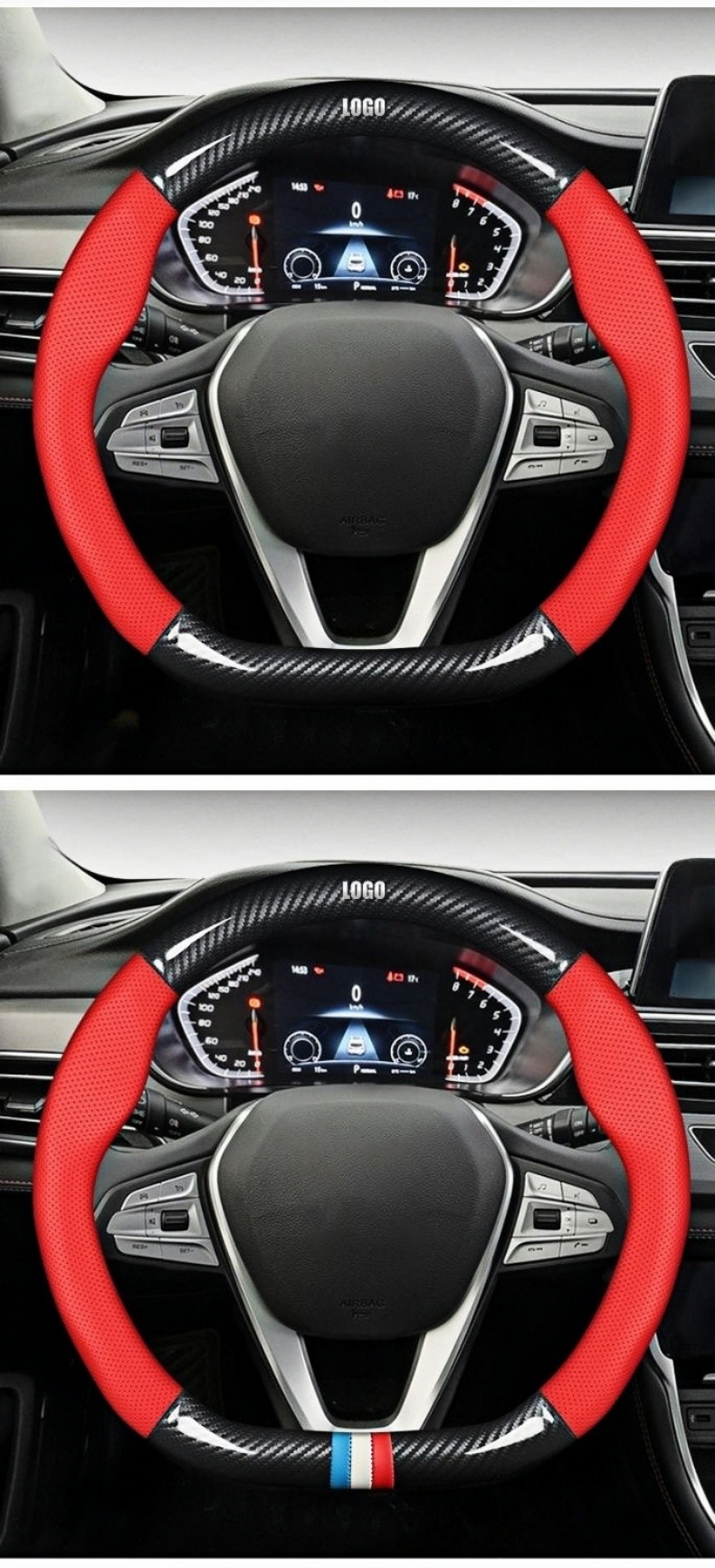 Customized car steering wheel cover, cross-border carbon fiber Nappa leather, ultra-thin, all-season universal, spliced anti-slip leather grip cover