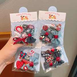 新款牛仔红色儿童小齿子发梳女宝宝碎发夹子女童卡通发卡高级感