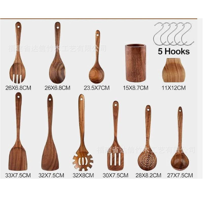 Juego de utensilios de cocina de madera de 10 piezas, juego de 5 piezas, cucharas de madera, espátulas, cucharas para sopa, espátulas de madera, herramientas de cocina, juego de utensilios de cocina, cubo de almacenamiento