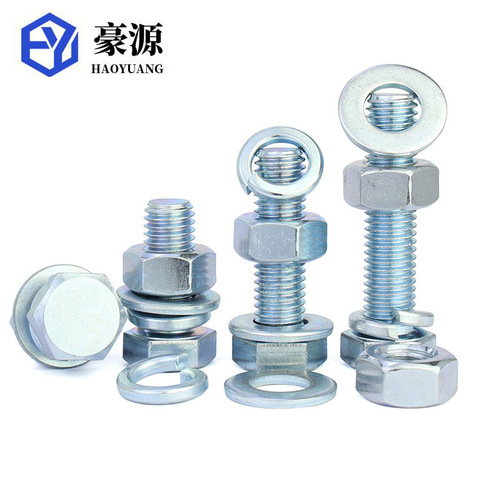 Zinc 4.8 grade external hexagonal bolt flat washer spring washer 10cm screw nut set M6M8M10M10M20 wholesale