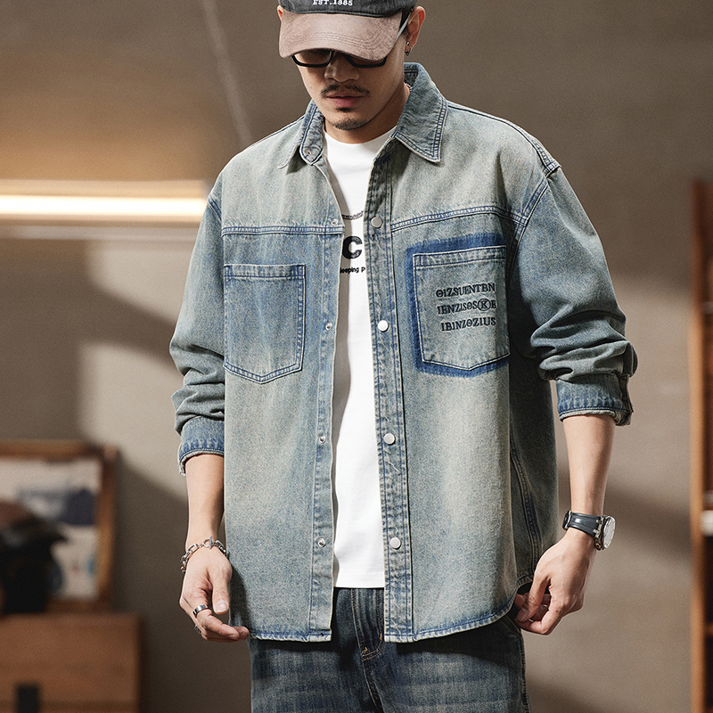 Spring New Arrival Men's plus size Denim Shirt Loose Japanese Young Yumi Handsome Coat Fat Plus Oversized Jacket